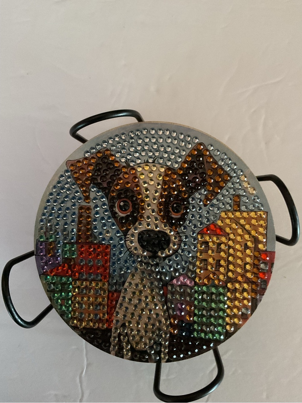 Whimsical Colorful Beaded Dog Coasters - Set of 8 w/ holder.